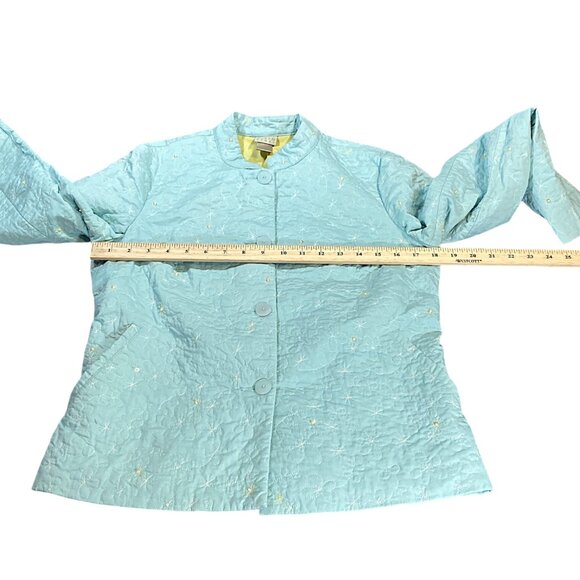 Sigrid Olsen Jacket Womens S Aqua Quilt Embroidery Floral Short Office Party - Picture 3 of 16